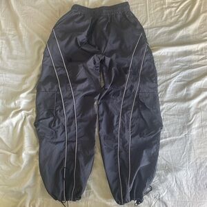 Black techwear joggers with silver detail - baggy fit